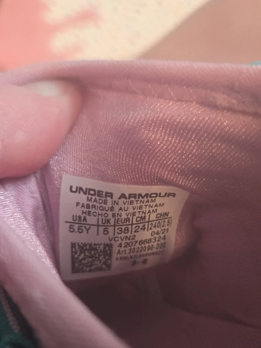 Under Armour Youth’s Teal and Pink Training Sneakers